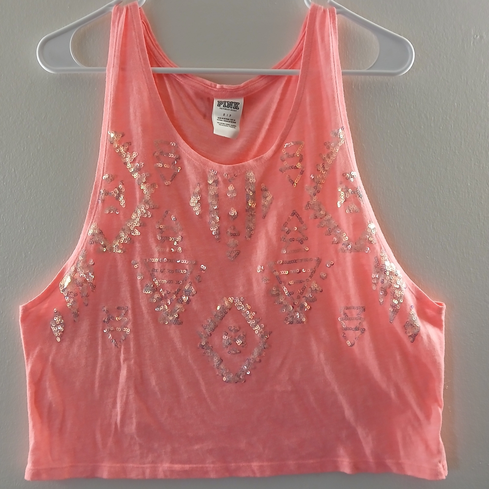 PINK Embellished Sequin Summer Crop Tank Top